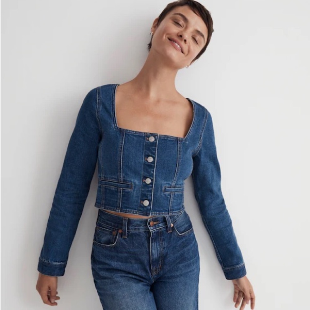 Madewell Denim Square-Neck Crop Top in Hallwood Wash NWT Size 2